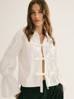 COMMENSE Pleated Tie Front Polo Shirt* Blouses & Shirts|Tops
