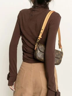 COMMENSE Pleated Turtleneck 3D Flower Slim T-Shirt* T-shirts|Tops