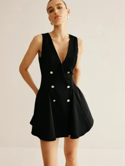 COMMENSE Pleated Umbrella Shape Tank Dress* Black Dresses|Casual Dresses
