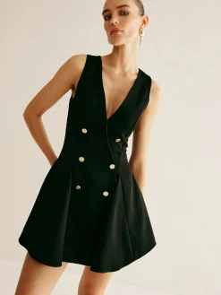 COMMENSE Pleated Umbrella Shape Tank Dress* Black Dresses|Casual Dresses