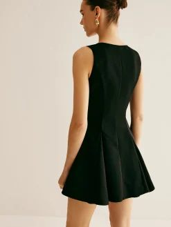COMMENSE Pleated Umbrella Shape Tank Dress* Black Dresses|Casual Dresses