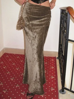 COMMENSE Pleated Velvet Maxi Skirt* Skirts|Matching Sets