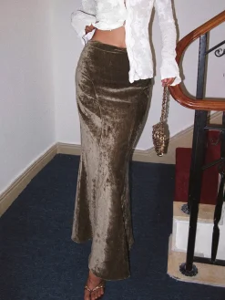COMMENSE Pleated Velvet Maxi Skirt* Skirts|Matching Sets