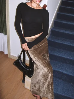 COMMENSE Pleated Velvet Maxi Skirt* Skirts|Matching Sets