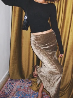 COMMENSE Pleated Velvet Maxi Skirt* Skirts|Matching Sets