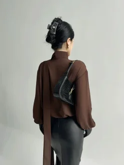 COMMENSE Pleated V-Neck Shirt With Scarf* Blouses & Shirts