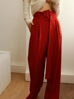COMMENSE Pleated Wide Belted Pants* Pants|Bottoms