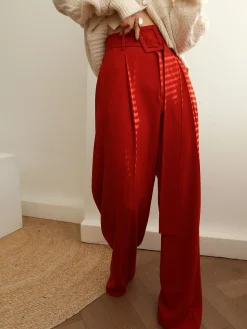 COMMENSE Pleated Wide Belted Pants* Pants|Bottoms