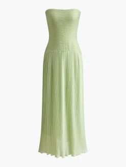 COMMENSE Pleated Zipper Plisse Tube Dress* Cocktail & Party Dresses|Midi Dresses