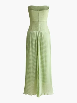 COMMENSE Pleated Zipper Plisse Tube Dress* Cocktail & Party Dresses|Midi Dresses