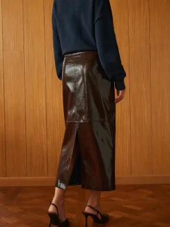 COMMENSE Pocket Split Faux Leather Skirt* Skirts|Bottoms