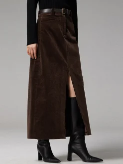 COMMENSE Pockets Corduroy Slit Maxi Skirt* Skirts|Bottoms