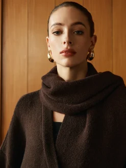 COMMENSE Pockets Long Knit Outerwear With Scarf* Sweater Tops|Outerwear