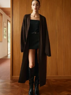 COMMENSE Pockets Long Knit Outerwear With Scarf* Sweater Tops|Outerwear