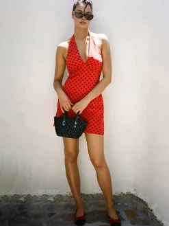 COMMENSE Polka Dot Halter V-Neck Short Dress* Casual Dresses|Cocktail & Party Dresses