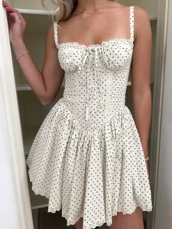 COMMENSE Polka Dot Knotted Cami Short Dress* White Dresses|Casual Dresses