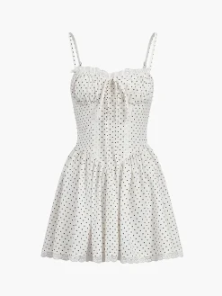COMMENSE Polka Dot Knotted Cami Short Dress* White Dresses|Casual Dresses