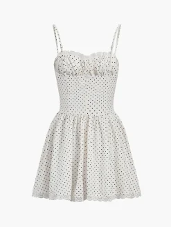 COMMENSE Polka Dot Knotted Cami Short Dress* White Dresses|Casual Dresses