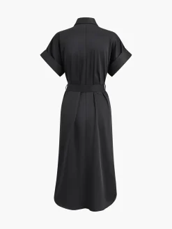 COMMENSE Polo Pockets Tied Midi Dress* Black Dresses|Casual Dresses