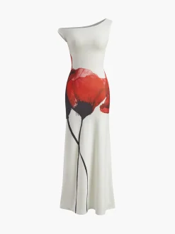 COMMENSE Print Asymmetrical Long Dress* White Dresses|Casual Dresses
