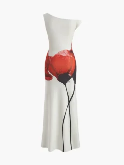 COMMENSE Print Asymmetrical Long Dress* White Dresses|Casual Dresses