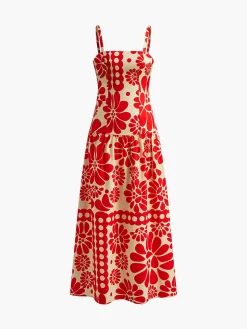 COMMENSE Print Backless Cami Long Dress* Vacation Dresses|Summer Dresses