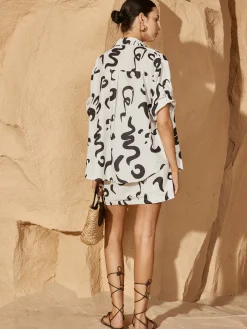 COMMENSE Print Button Pockets Skirt Set* Skirt Sets|Long Sleeve Sets