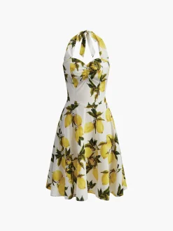 COMMENSE Print Cotton Halter Sweetheart Neck Dress* Casual Dresses|Vacation Dresses