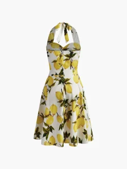 COMMENSE Print Cotton Halter Sweetheart Neck Dress* Casual Dresses|Vacation Dresses