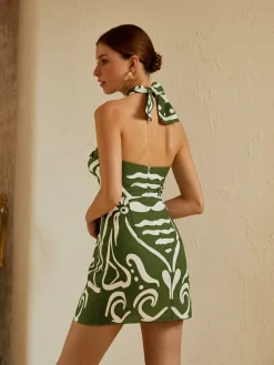 COMMENSE Print Cut Out Halter Dress* Vacation Dresses|Summer Dresses