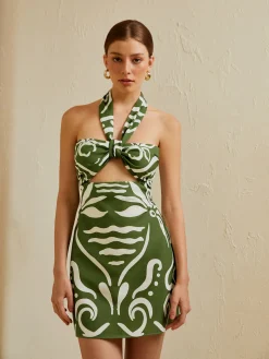 COMMENSE Print Cut Out Halter Dress* Vacation Dresses|Summer Dresses