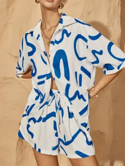 COMMENSE Print Drawstring Shift Shorts Set* Shorts Sets|Shorts