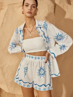 COMMENSE Print Lapel Shorts Set* Shorts Sets|Shorts