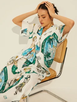 COMMENSE Print Pockets Short Sleeve Pants Set* Pants Sets|Matching Sets