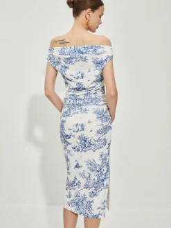 COMMENSE Print Straight Neck Split Dress* Vacation Dresses|Summer Dresses