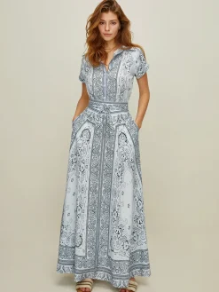 COMMENSE Print Turndown Collar Pockets Skirt Set* Skirt Sets|Long Sleeve Sets