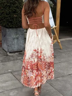 COMMENSE Printed Backless Spaghetti Strap Dress* Dresses
