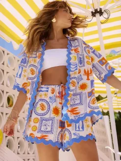 COMMENSE Printed Button Down Shirt With Shorts Set* Shorts Sets|Shorts