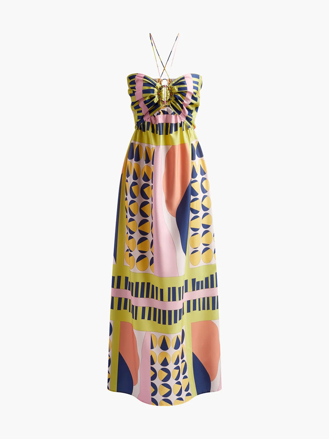 COMMENSE Printed Cutout Lace Up Pleated Dress* Casual Dresses|Cocktail & Party Dresses