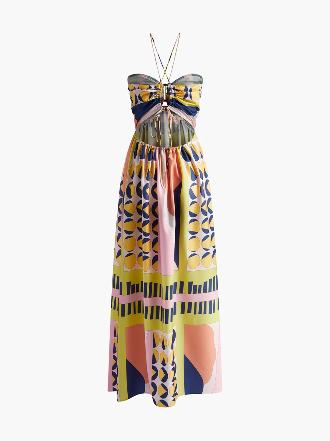 COMMENSE Printed Cutout Lace Up Pleated Dress* Casual Dresses|Cocktail & Party Dresses