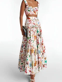 COMMENSE Printed Pleated Skirt Set* Skirt Sets|Long Sleeve Sets