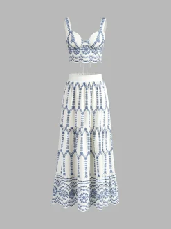 COMMENSE Printed Sleeveless Tie Back Skirt Set* Skirt Sets|Long Sleeve Sets