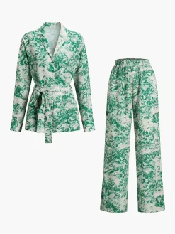COMMENSE Printed Tie Up Pants Set* Pants Sets|Matching Sets
