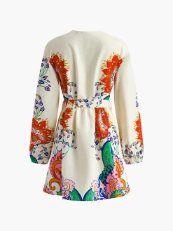 COMMENSE Printed V-Neck Lantern Sleeves Short Dress* Dresses