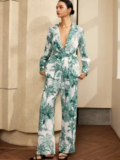 COMMENSE Printed V-Neck Pants Set* Pants Sets|Matching Sets