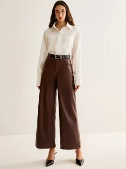 COMMENSE PU Leather Belted Straight Pants* Pants|Bottoms