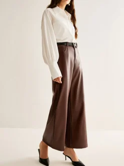 COMMENSE PU Leather Belted Straight Pants* Pants|Bottoms