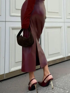 COMMENSE PU Leather Slit Skirt* Skirts|Bottoms