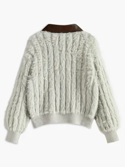 COMMENSE PU-Collar High Stretch Fuzzy Cardigan* Cardigans|Sweaters & Cardigans