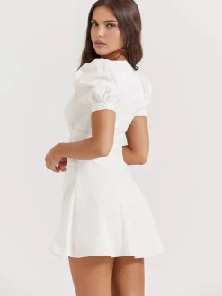COMMENSE Puff Sleeve Short Shirt Dress* White Dresses|Black Dresses